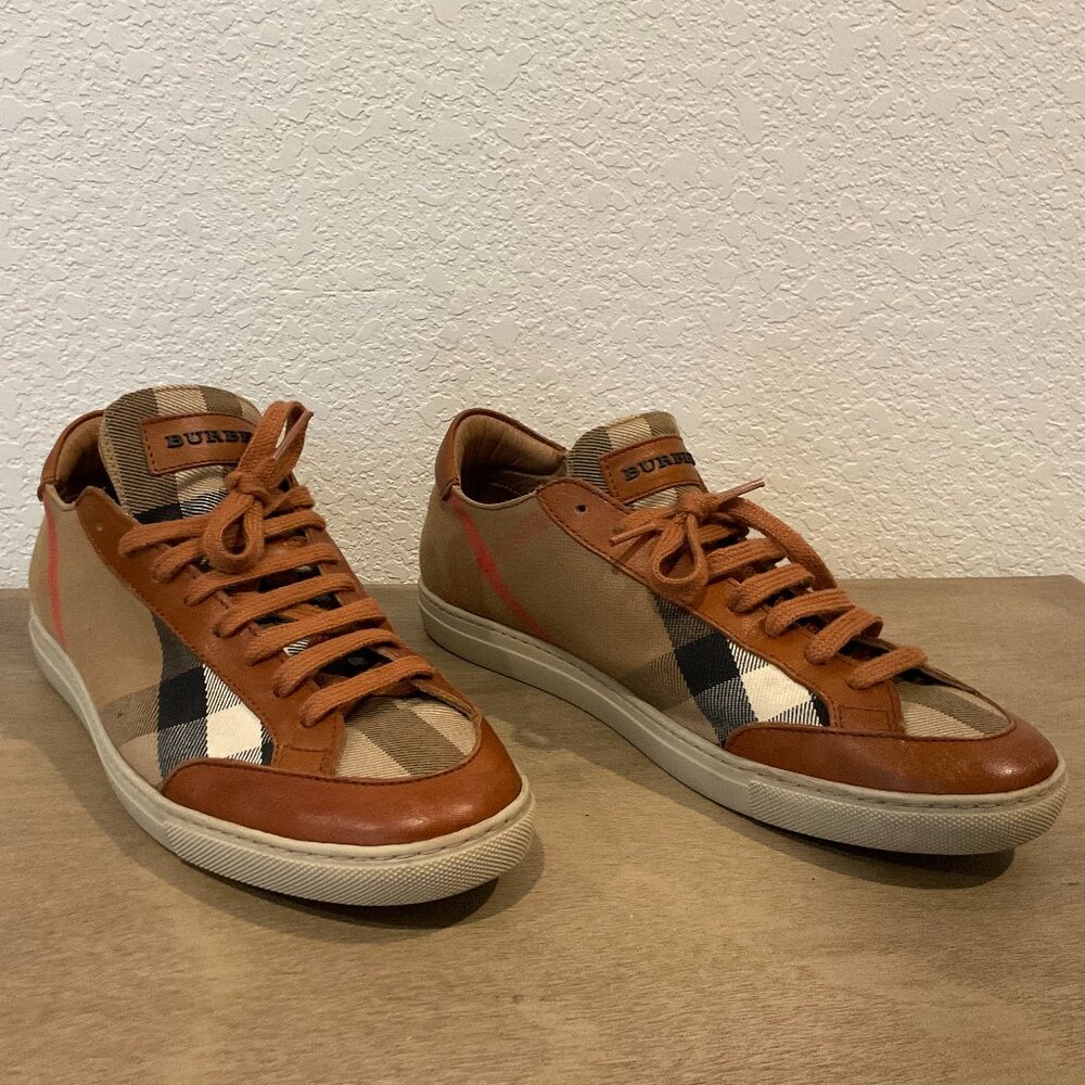 Burberry Check Canvas Leather Sneakers – EU 39.5, Made in Portugal